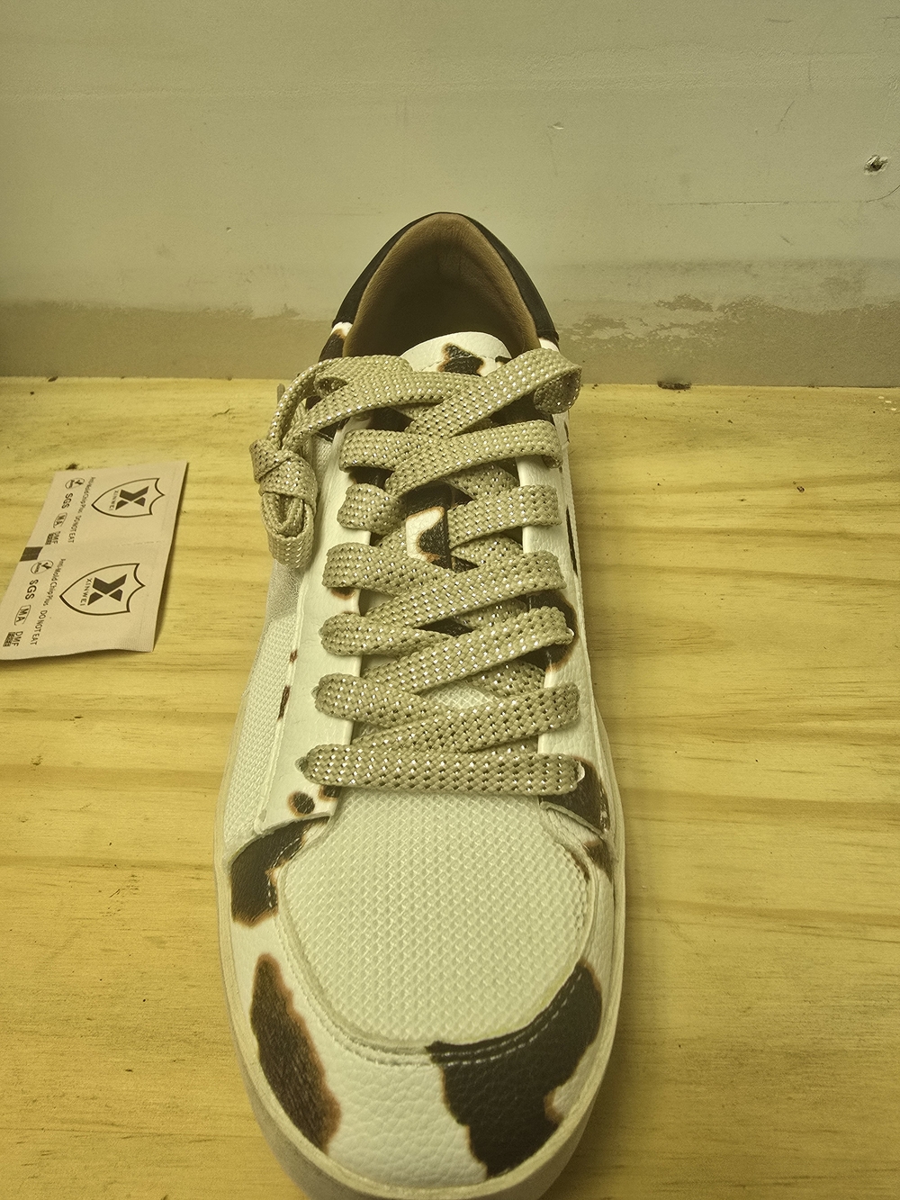 Womens Hey Girl By Corkys White and Brown Cowprint Lace-Up Sneaker